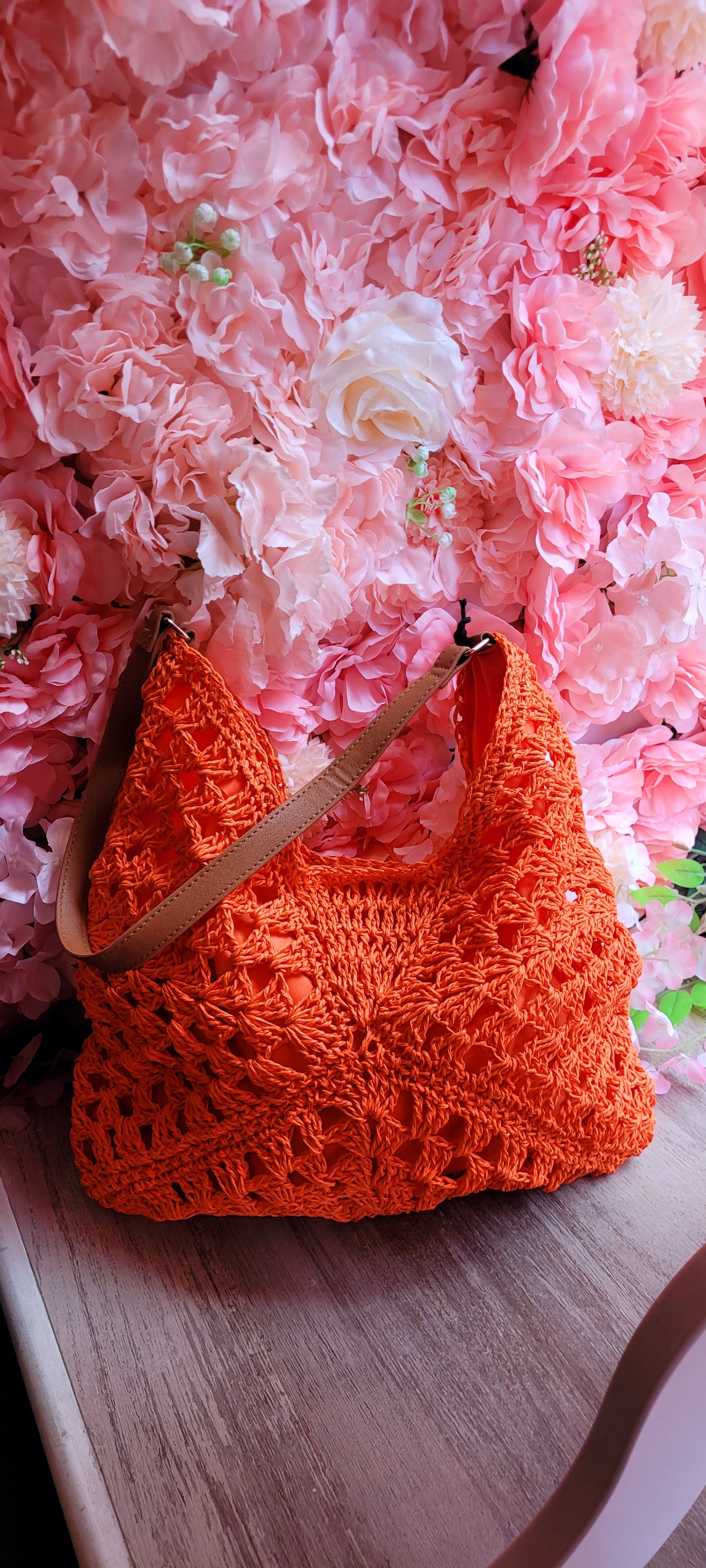 Sac Raphia Ajouré Bandoulière Orange