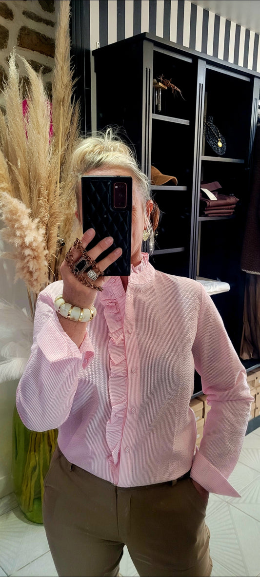 Chemise Anna Rayée Gauffrée Rose et Blanc