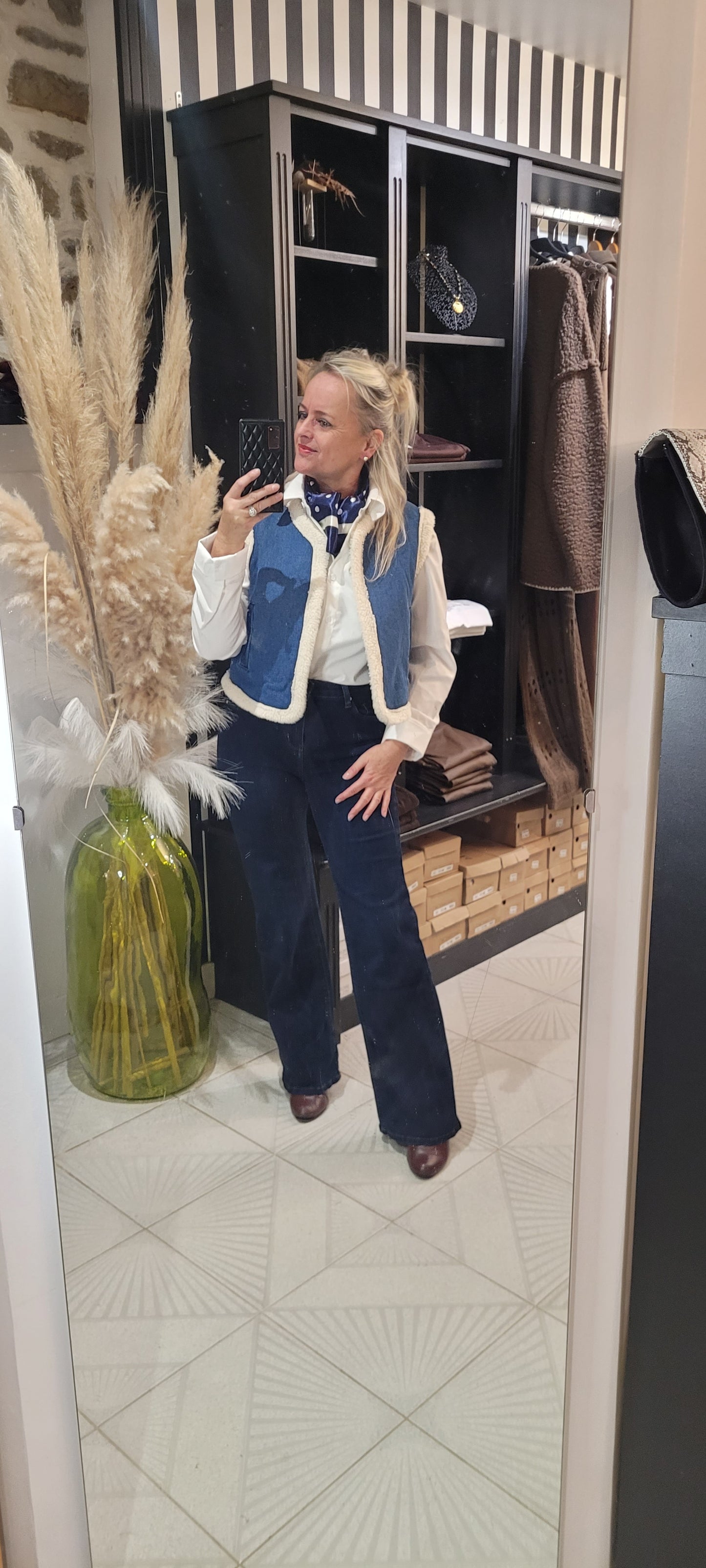 Gilet Sacha sans manches jeans intérieur mouton