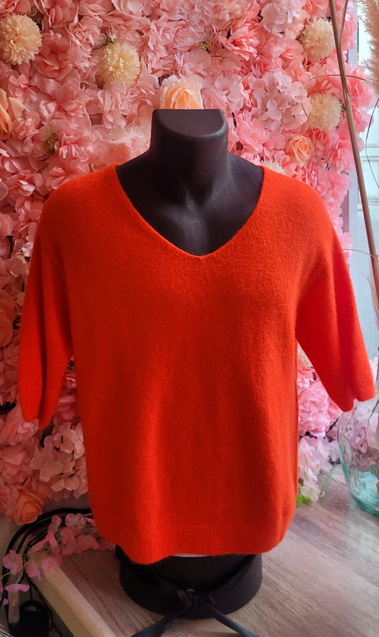 Pull Emma en laine manche courte orange
