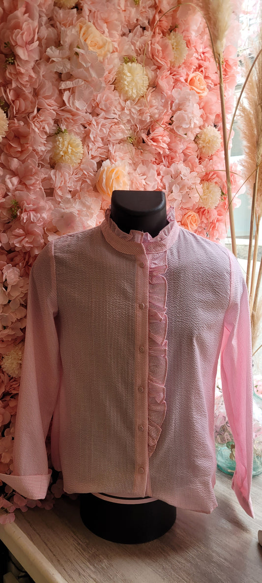 Chemise Anna Rayée Gauffrée Rose et Blanc
