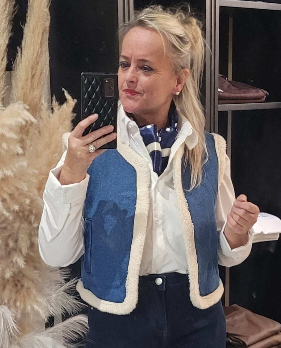 Gilet Sacha sans manches jeans intérieur mouton