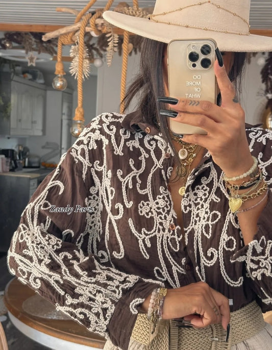 Chemise Sandy brodée beige