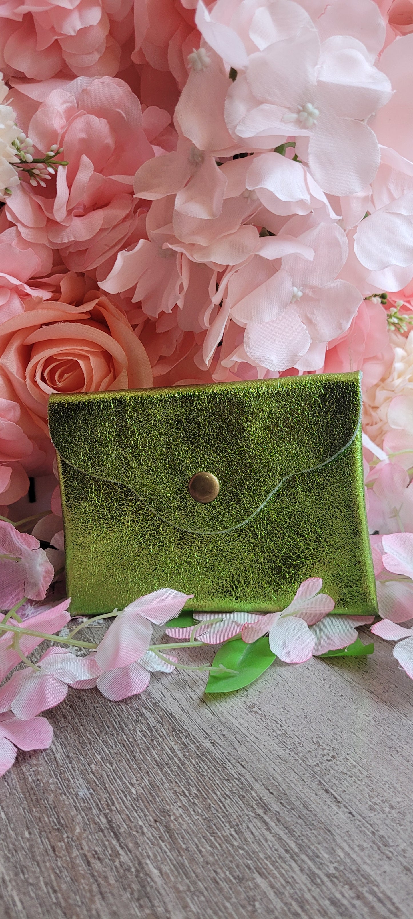 Porte-monnaie cuir véritable vert étincelant